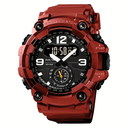 Men's Sports Digital Watch Dual Display TPU Strap – Fashion Analog Digital Wristwatch for Men Outdoor Casual Timepiece Gift, Black Red Golden