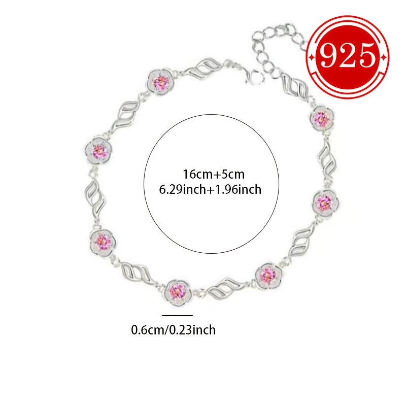 925 silver hypoallergenic bracelet, one pack, Women's peach blossom bracelet, light luxury niche design flower hand ornament, for couples, best friends, daily wedding banquet, seaside vacation, Valentine's Day, Ramadan, anti-oxidation packaging