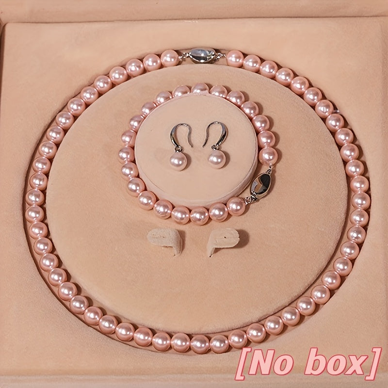 [Freshwater Freshwater Pearls Necklace Jewelry Set] 925 Sterling Silvery Freshwater Cultured Freshwater Pearls Necklace Set with Amazing Bracelet and Earrings Jewelry Set - Gift for Others, Banquet, Party, Autumn and Winter Sweater Accessories