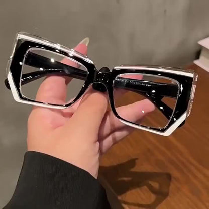 Blue Light Blocking Glasses for Women - Cat Eye Frame Transparent PC Lens Lightweight Color Block Fashion Computer Eyewear with Case, Stylish Anti Blue Light Glasses for Office Screen Work Gift