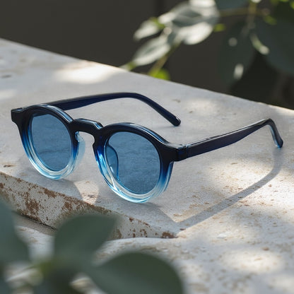 Round Sunglasses Gradient Lens Retro Oversized – UV400 Vintage Eyewear for Men & Women, Minimalist Fashion Shades for Beach Travel Daily Wear, Includes Case & Cleaning Cloth, 4 Colors