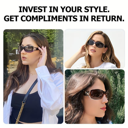 Wrap Around Sunglasses for Women, Polarized Butterfly Decor Fashion Glasses with UV Protection, Trendy Floral & Gradient Frames — Includes Case & Cleaning Cloth, Stylish Everyday Eyewear