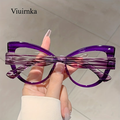 Leopard Print Cat Eye Glasses Women Oversized Color Block Gradient Frame Fashion Eyewear Cute Decoration Glasses Daily Wear Parties Cruise Summer Must-Have Green Purple