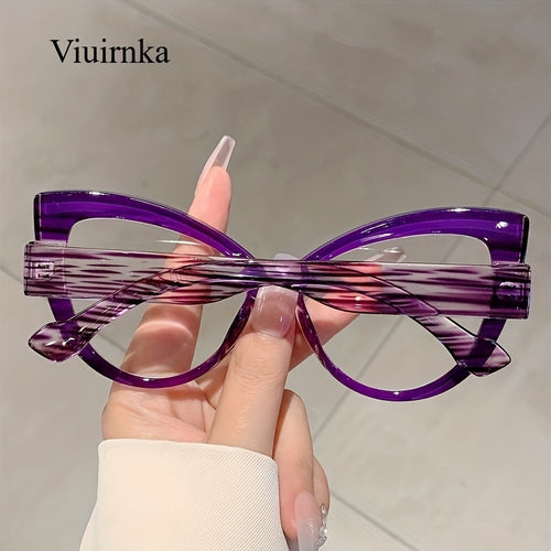 Leopard Print Cat Eye Glasses Women Oversized Color Block Gradient Frame Fashion Eyewear Cute Decoration Glasses Daily Wear Parties Cruise Summer Must-Have Green Purple