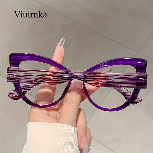 Leopard Print Cat Eye Glasses Women Oversized Color Block Gradient Frame Fashion Eyewear Cute Decoration Glasses Daily Wear Parties Cruise Summer Must-Have Green Purple