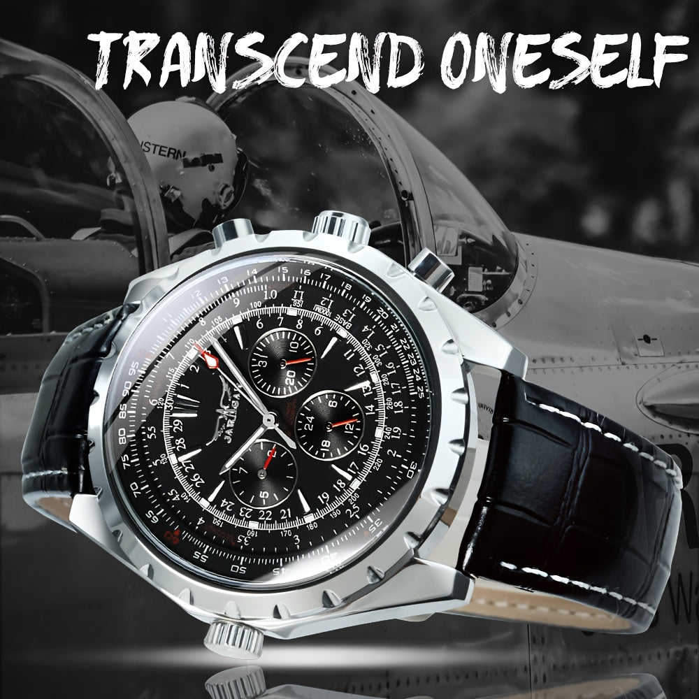 1pc Pilot Sports Automatic Mechanical Watch for Men Fashion Multifunctional Small Dials Week 24 Hours Display Calendar Business Casual Mens Watches Top Brand Luxury New Year Birthday Festival Gifts