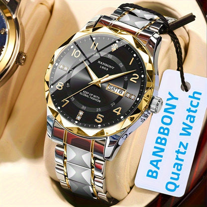 BANBONY Rhinestone Watch for Men & Women - IPX7 Waterproof Stainless Steel Quartz Wristwatch, Luminous Round Dial, Casual Sport Dress Watch Gift in Blue Black White Purple