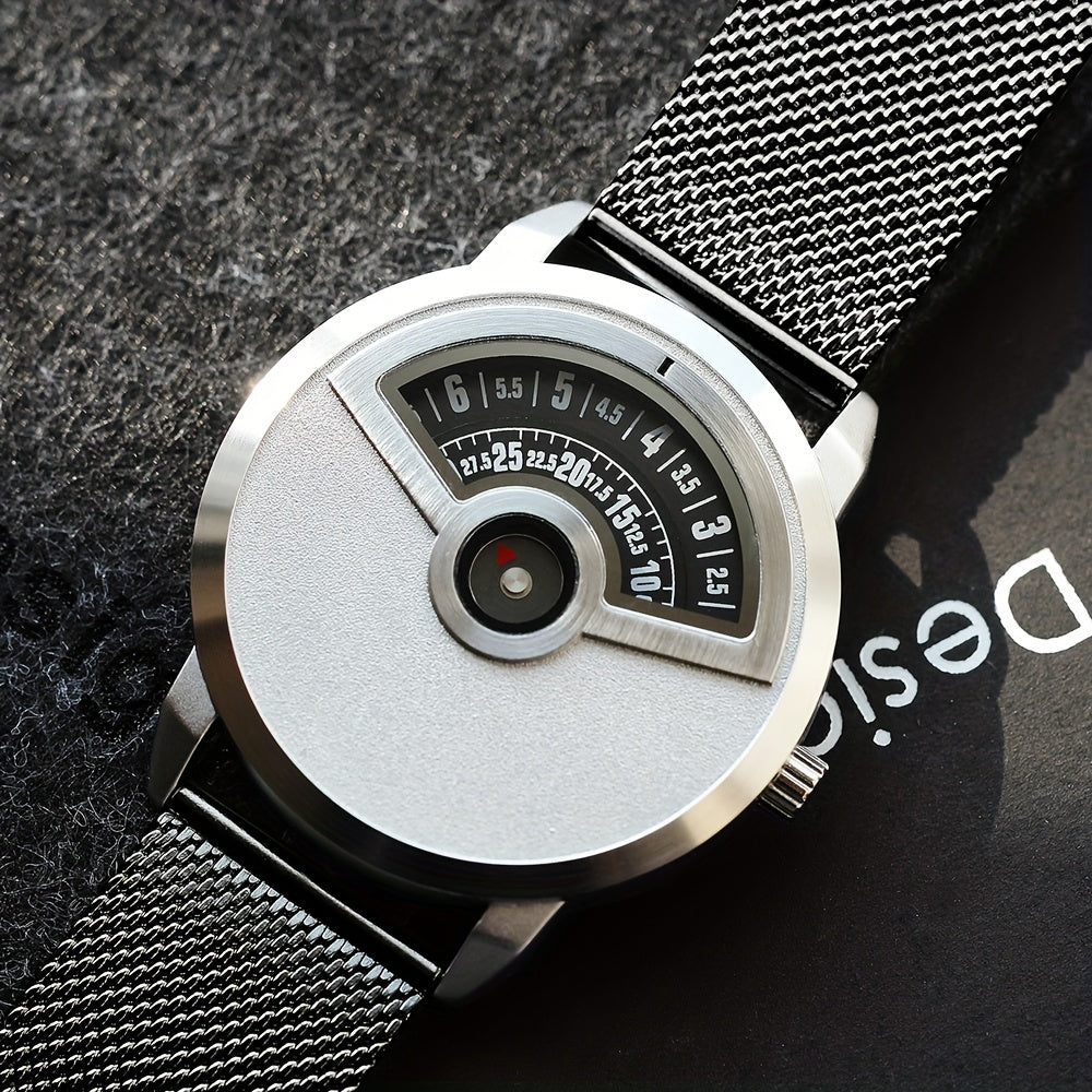 Minimalist No-Hands Quartz Watch with Stainless Steel Strap - Contemporary Industrial Design Unisex Wristwatch for Men & Women, Unique Sleek Timepiece for Everyday & Formal Wear