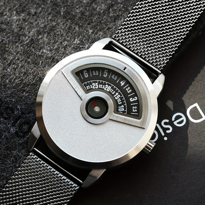 Minimalist No-Hands Quartz Watch with Stainless Steel Strap - Contemporary Industrial Design Unisex Wristwatch for Men & Women, Unique Sleek Timepiece for Everyday & Formal Wear