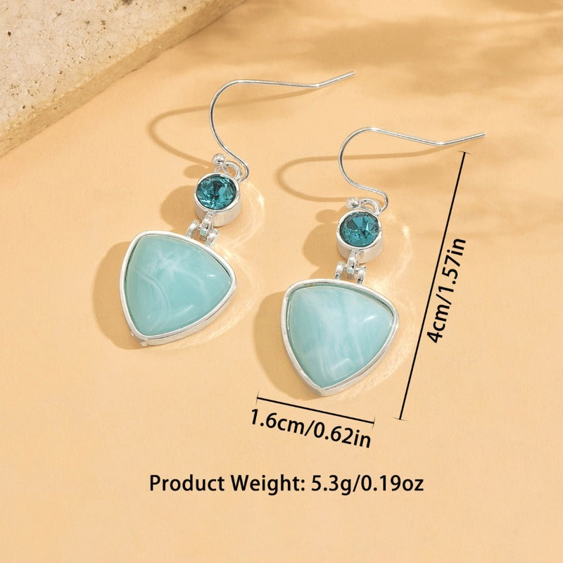 2pcs Exquisite Triangular Blue Stone Dangle Earrings Boho Artisan Style Perfect for Beach Wedding Destination Vacation Date Night Add Serene Elegance Unique Jewelry for Trendsetters Who Embrace Natural Artistry and Coastal Charm