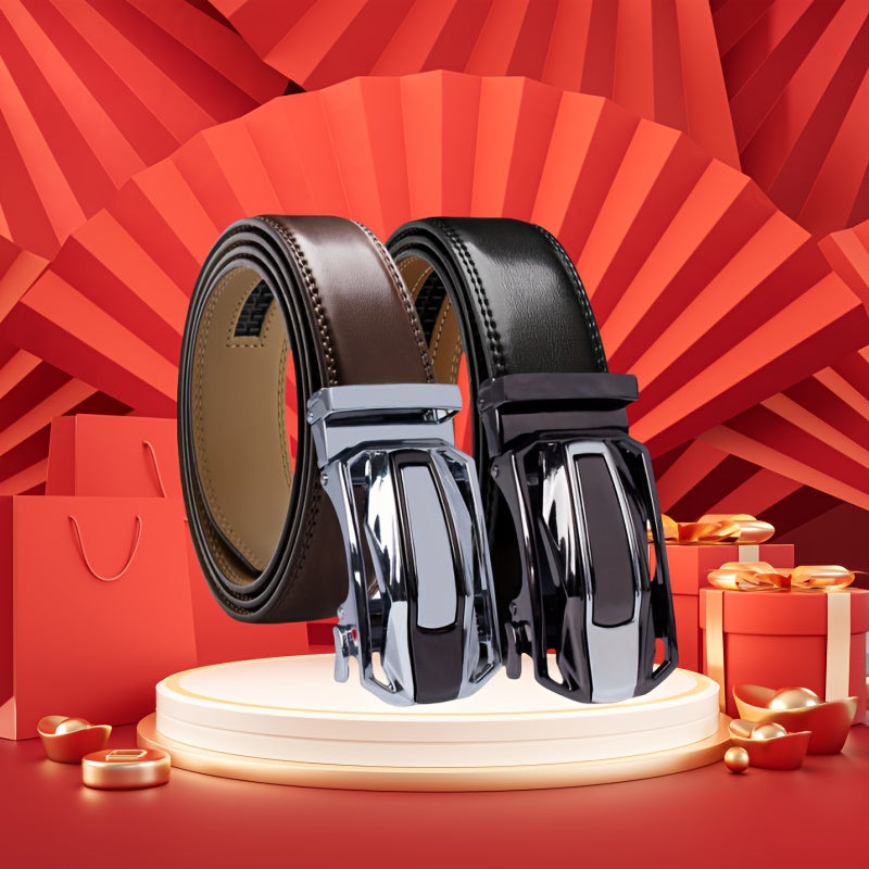 2pcs Men'S Ratchet Leather Belt Set - Sliding Belt Adjustable For Gift Mens Dress Fashion Belts1 3/ 8", Christmas Gift Ideal Men'S Belt Accessory