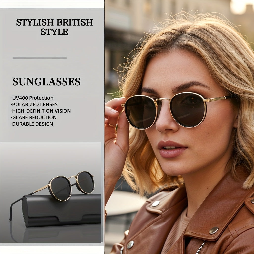 Polarized Sunglasses Round Metal Frame – TAC Lens UV Protection for Men & Women, Lightweight Eyewear with Durable Case, Driving Fishing Travel Hiking, Brown Black Gold Silver Gray