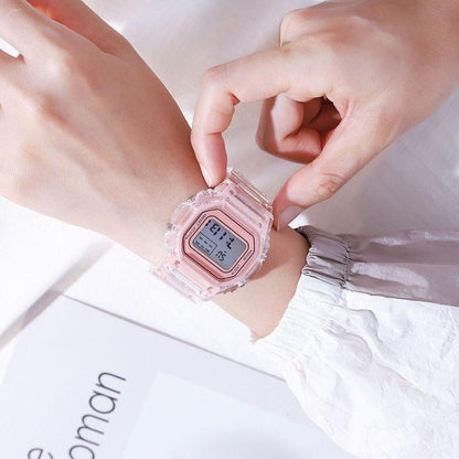 Transparent Square LED Digital Watch — Retro Clear Case Multi-Function Wristwatch, Colorful Strap, Trendy Unisex Design for Sports, Casual & Daily Wear