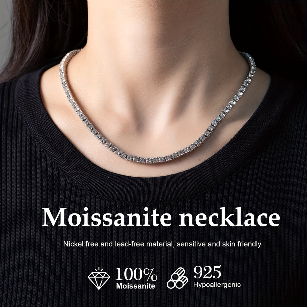 4Mm moissanite Tennis Necklace, S925 925 Silver Men'S Necklace, Elegant moissanite Jewelry, Available in 18/20/22/24 Inches, Perfect for Banquets/Parties/Dinners, High-End Gifts for Celebrations | Weddings | Birthdays | Christmas | Valentine'S Day