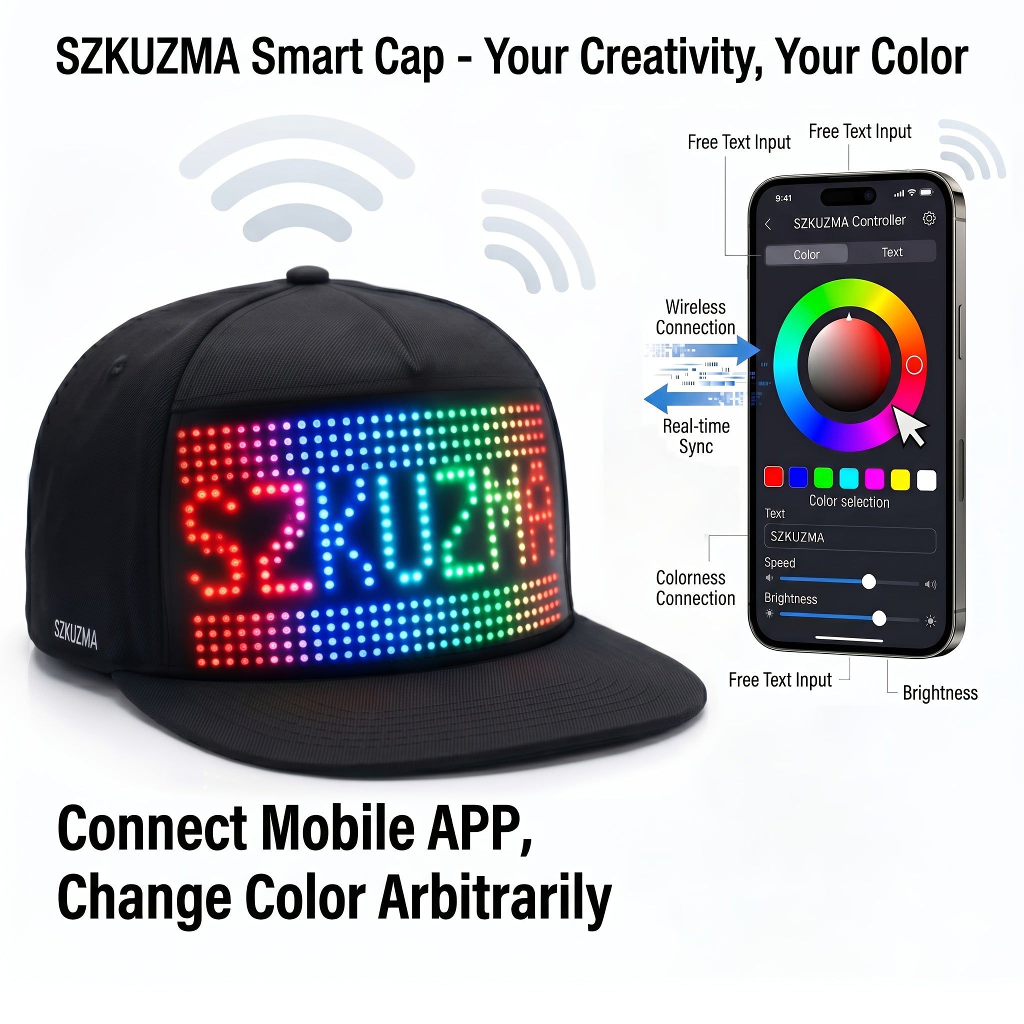 [Ideal Gift] New LED Light-Up Hat, Smart App Programmable Scrolling Message Cap, 16×32 Display Supports US Flag & Text Upload, Breathable Unisex Light-Up Accessory, Novelty Ideal Gift for Teens, Must-Have for Anniversaries, Holiday Parties & Events