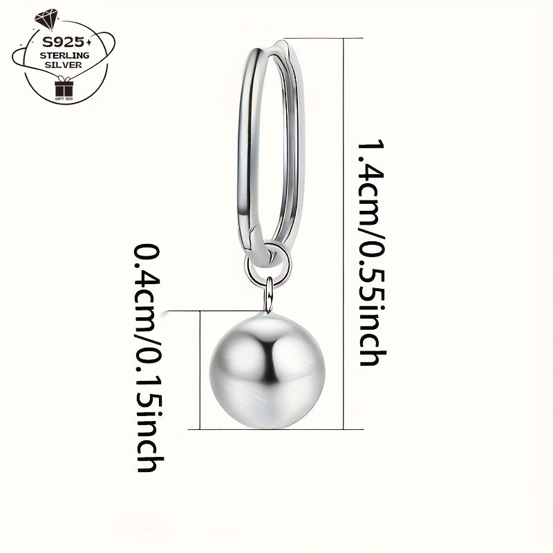 1 Pair of Women's S925 Silver Simple High-End Geometric Glossy Large Round Bead Pendant Everyday Multifunctional Party Earrings no box