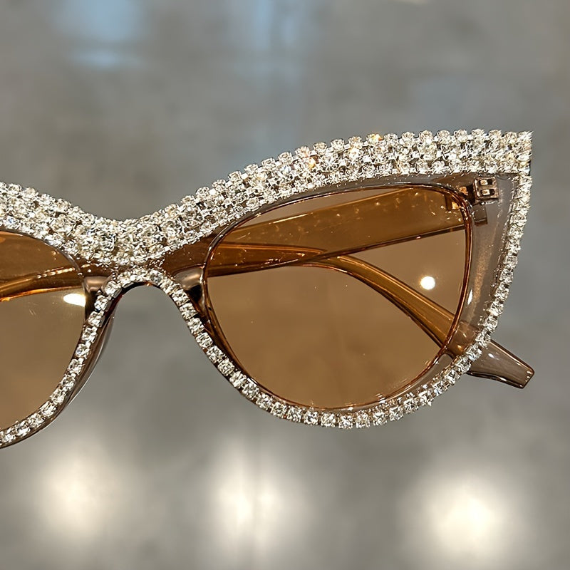 2 Pairs Women's Rhinestone Cat Eye Glasses with Lenses - Sparkling Composite Frame Decorative Eyewear for Prom, Costume Parties & Special Occasions, Includes Case, Durable Fashion Accessories, Prom Accessories, Luxury Eyewear Craftsmanship