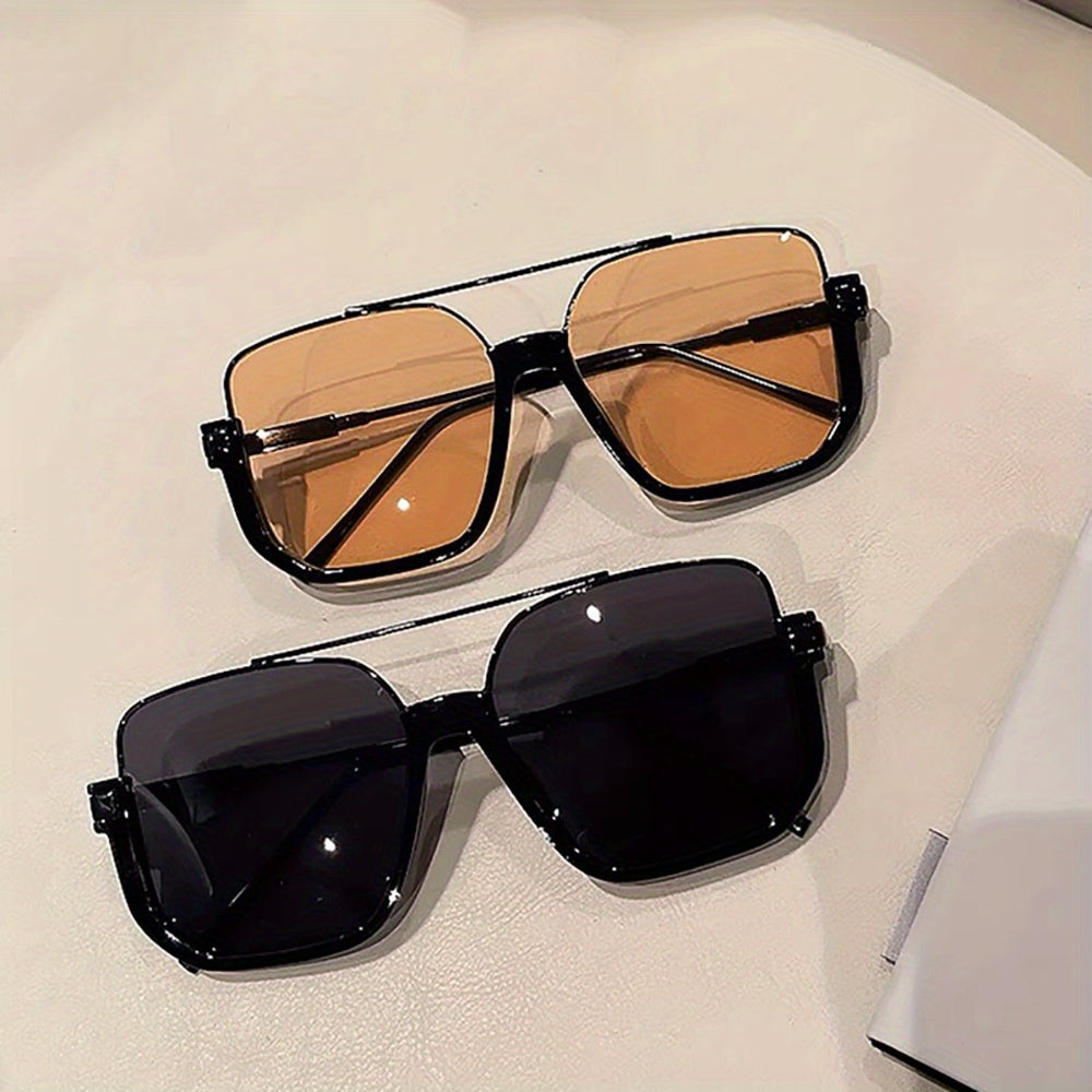 Oversized Sunglasses Vintage Double Bridge Metal Frame PC Lens Unisex Fashion Shades for Everyday Wear Summer Festival Party Birthday Holiday Gift Brown Black Gray