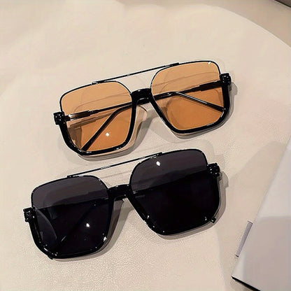 Oversized Sunglasses Vintage Double Bridge Metal Frame PC Lens Unisex Fashion Shades for Everyday Wear Summer Festival Party Birthday Holiday Gift Brown Black Gray