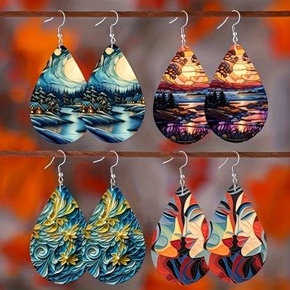Drop Earrings Set 16 Pairs – Boho Water Drop Double Layer Mix & Match Colorful Pattern Dangle Earrings for Women, Bohemian Fashion Jewelry Bulk Pack