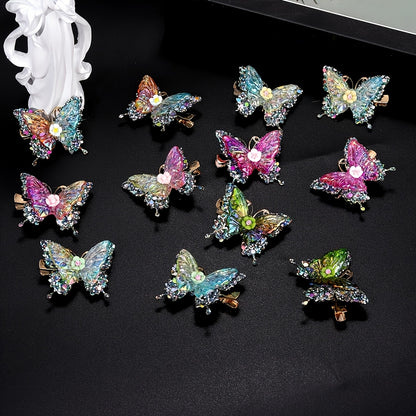 Butterfly Hair Clips 12pcs Set Y2K Shiny Sequin Double Layer Acrylic Butterfly Clips Luxury Hair Accessories for Women Girls Party Daily Holiday Headwear