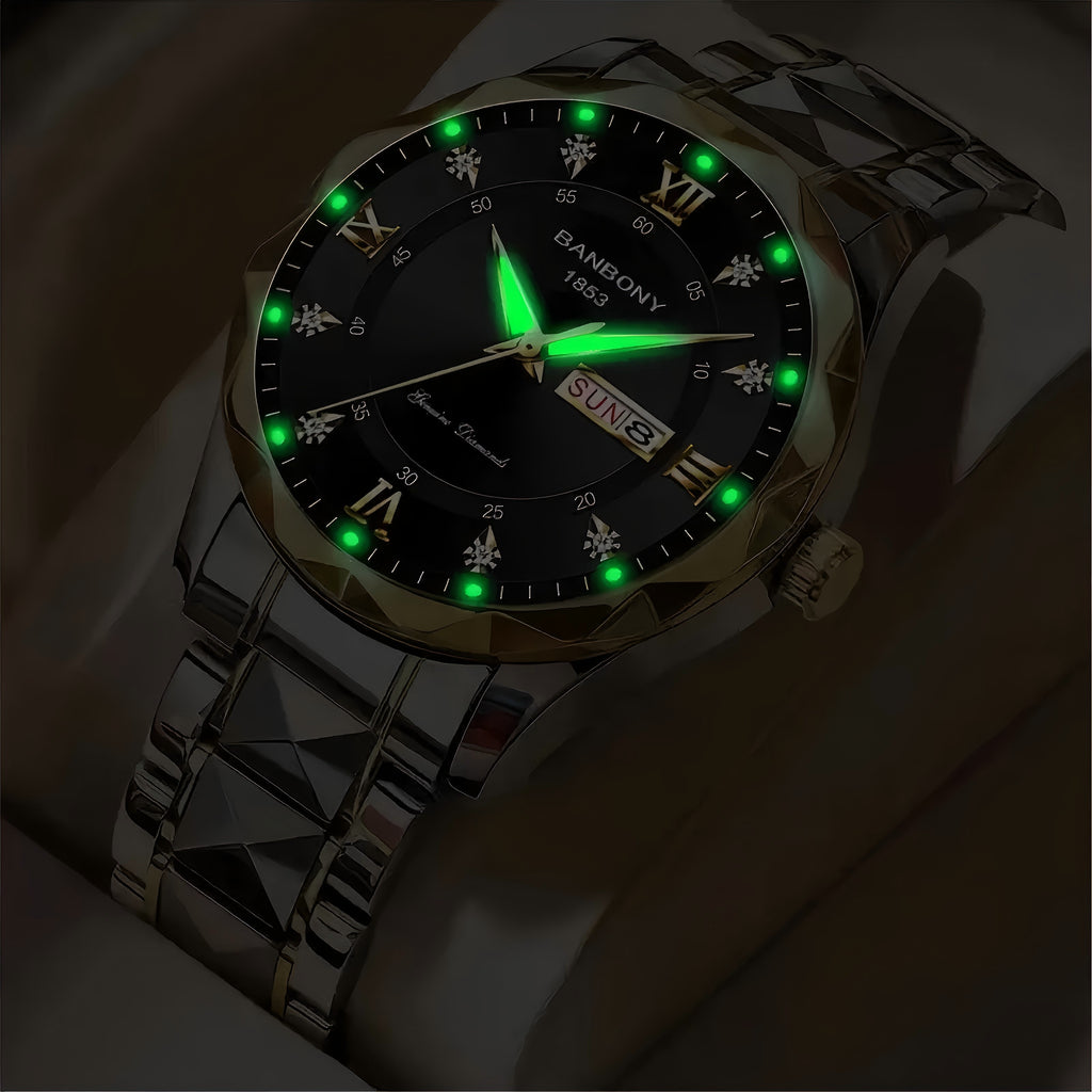 1pc Luxury Stainless Steel Strap Multifunctional Watch- Roman Numerals Dial, Rhinestones Accents, Luminous Hands, Water-Resistant, Ideal Birthday, Holiday, Anniversary Gift for Men