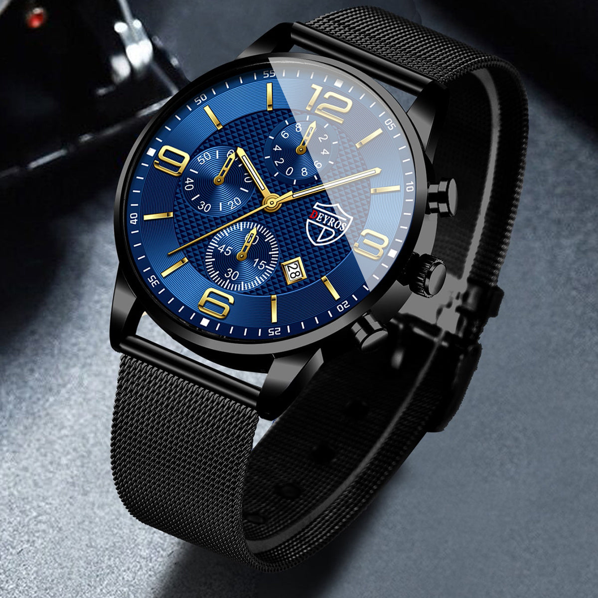 Men's Watch & Jewelry Gift Set 4-Piece – Quartz Date Watch, Stainless Steel Bracelet & Necklace, Casual Business Accessories for Men