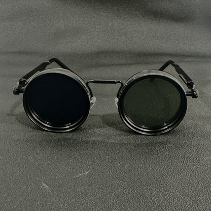 Steampunk Glasses Vintage Flip Spin Adjustable Gradient Lens – Alloy Frame Interchangeable Lens Eyewear for Men Women, Festival Party Cosplay Rave Halloween, Black Gold