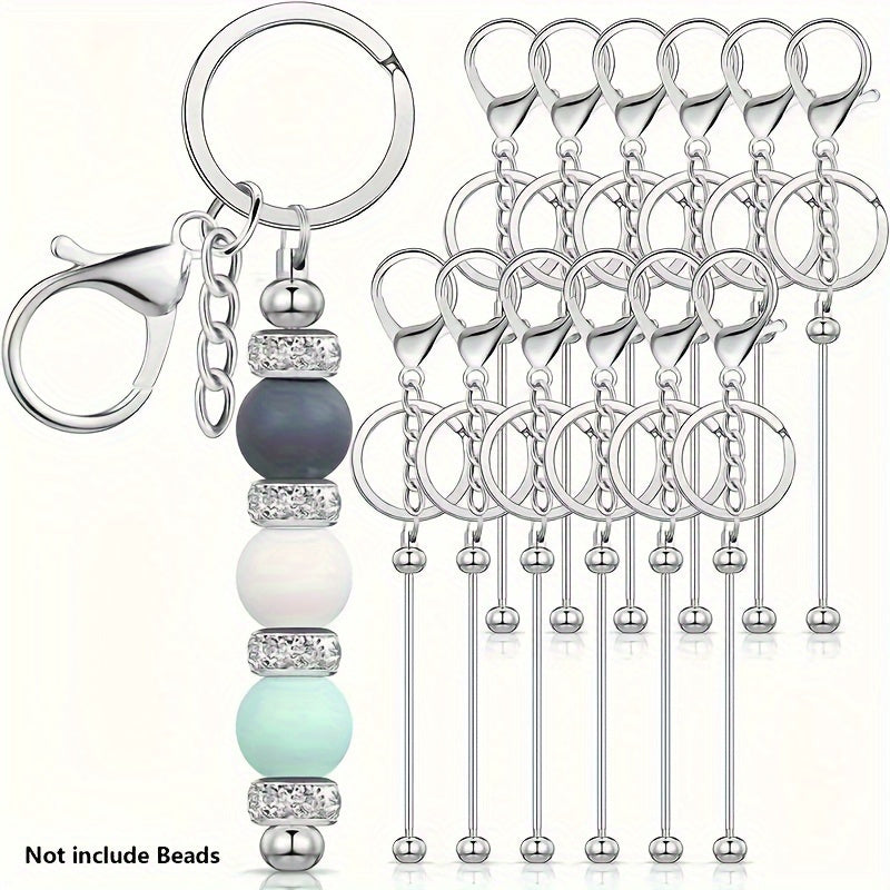 12/24pcs Stainless Steel Beadable Keychain Blanks Beaded Keychain Kit for Crafting Metal Keyring Pendant with Charms for Gifts Christmas & Halloween Gift Key Chain Pendant Production Supplies