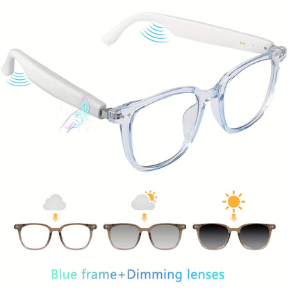 Smart Audio Glasses with Photochromic Lenses - Bluetooth Sunglasses for Music Calls Driving Sports, Anti Blue Light Auto Color Changing Unisex Eyewear in Gray Blue Black Transparent Coffee Yellow Silver