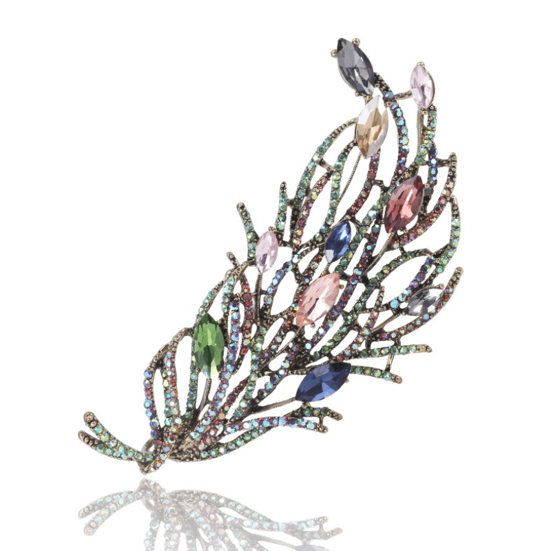 Famous Brand Design Luxurious  Design Long Feather Brooch Pin Multi-color Rhinestone Woman Jewelry Gifts for