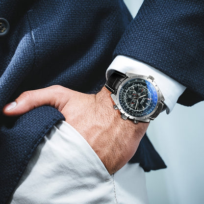 Men's Pilot Automatic Mechanical Watch – Multifunctional Sub-Dials, Week & 24H Display, Date Calendar, Stainless Steel Case, Business Casual Luxury Wristwatch