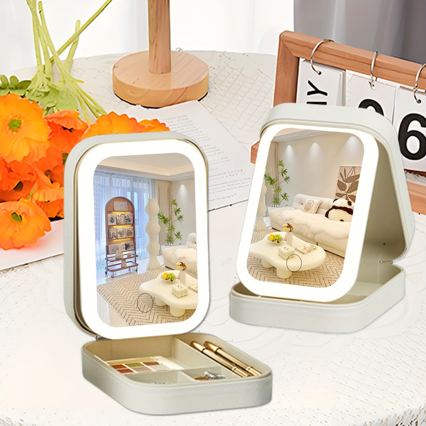 Travel Makeup Bag with LED Mirror Jewelry Box Portable Rechargeable 3 Color Adjustable Light Vanity Case Organizer Wedding Bridal Mother's Day Gift
