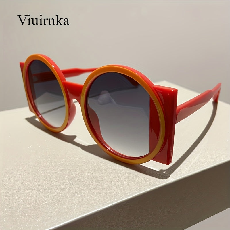 Color Block Round Sunglasses Unisex Retro Minimalist Fashion Glasses for Beach Vacation Travel Cruise Summer Colorful Trendy Eyewear Green Orange Red Blue Black Tea