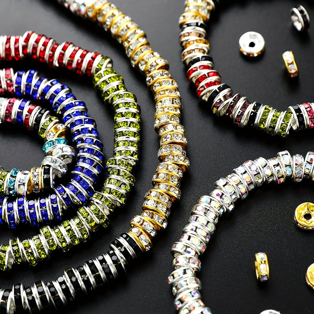 500pcs Mixed Color White AB Iron Rondelle 4/ 6/ 8/ 10mm, Round Rondelle Loose Spacer Beads for DIY Bracelet Necklace Pendant