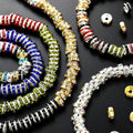 500pcs Mixed Color White AB Iron Rondelle 4/ 6/ 8/ 10mm, Round Rondelle Loose Spacer Beads for DIY Bracelet Necklace Pendant