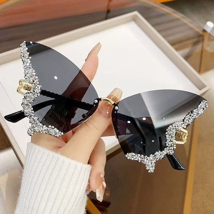 Butterfly Glasses Rhinestone Rim Women Sparkling Glamorous Decorative Fashion Eyewear PC Lens Elegant Statement Piece Parties Events Photo Shoots Bachelorette Gift