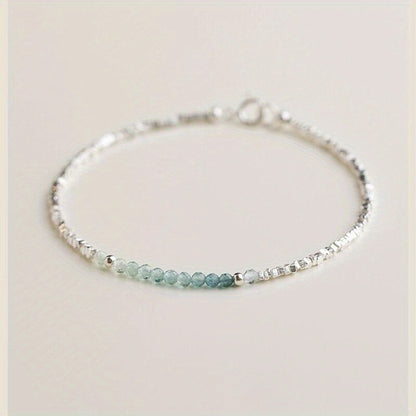 Silver Bracelet 925 Aquamarine – Delicate Light Luxury Broken Style Thin Cuff for Women, Elegant Fine Jewelry Gift, Minimalist Daily Wear Wrist Chain