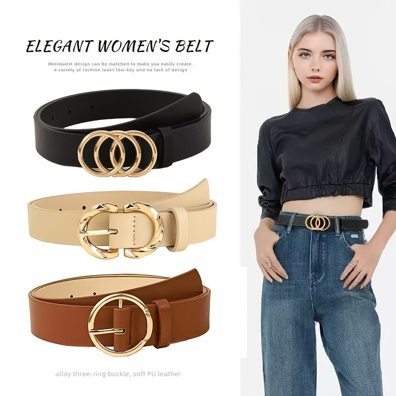A 6pcs Collection of Stylish And Practical Women'S Belts, Featuring Classic Designs for Jeans And Dresses, with Metal Buckles in Three-Ring, Two-Ring, And One-Ring Styles. These Solid Color Belts Are Elegant Additions for Daily Wear And Versatile Fo
