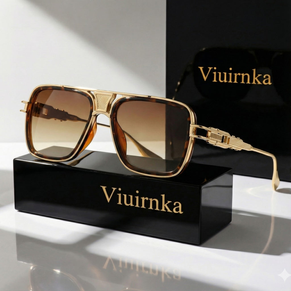 Viuirnka Classic Square Sunglasses for Men Unisex Retro UV Protection Metallic Frame Lightweight Eyewear with Sunglasses Case And Cleaning Cloth for Daily Wear And Outdoor Activities