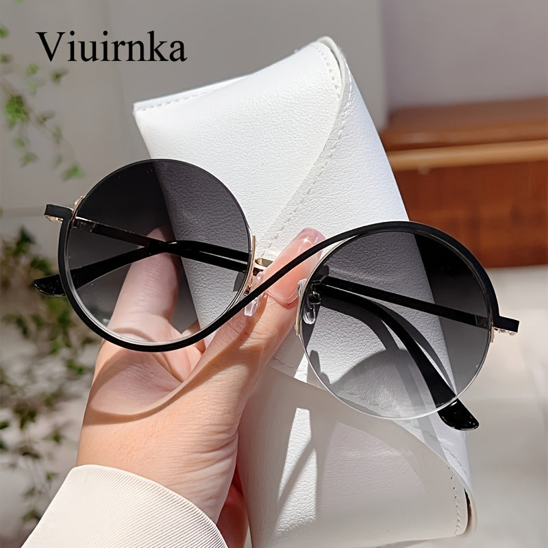 VIUIRNKA Women's Fashion Glasses, Trendy Round Large Full-frame Fashion Eyewear, Metal-style Suitable for Vacations, Cruises, and Outdoor Activities, High-quality Decorative Glasses with a Portable Case and Cleaning Cloth