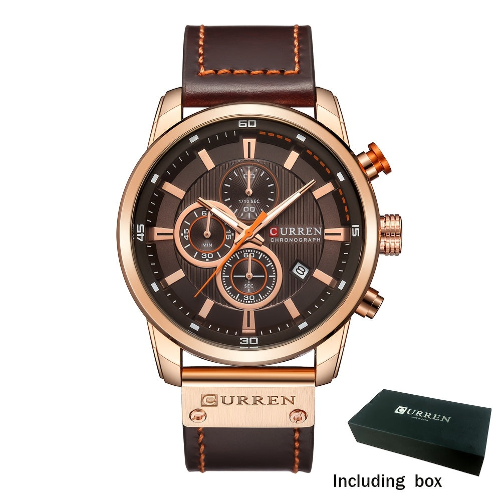 Men's Chronograph Sport Quartz Watch – Stopwatch, Date Display, Round Dial Wristwatch for Men in Brown, Blue, Black, Grey & More Colors
