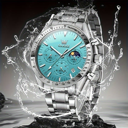 OLEVS Luxury Luminous Quartz Watch for Men Stainless Steel Dress Business Wristwatch Day Date Display Analog Classic Casual Male Watch Blue Rose Black