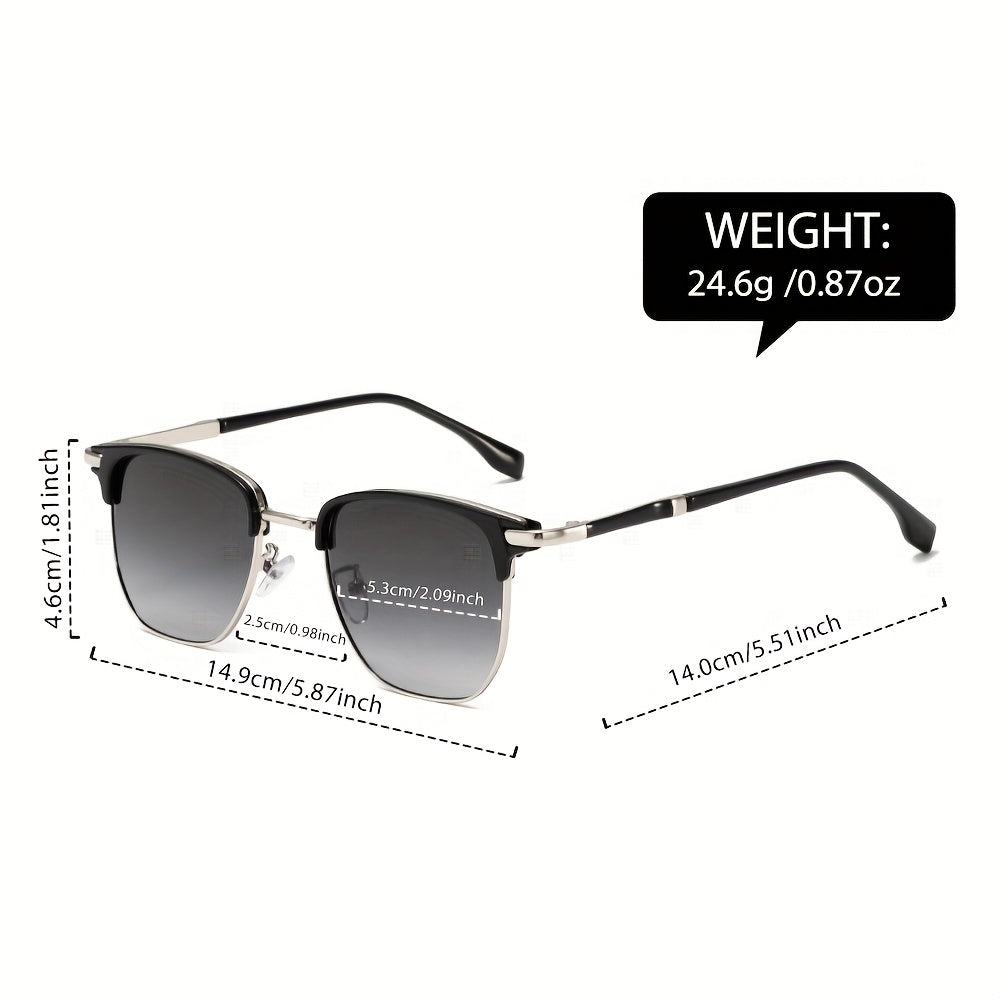 Semi-Rim Sunglasses UV400 for Men & Women – Retro Half Frame Vintage Tinted Lens Eyewear with Case & Cleaning Cloth, 4 Colors for Daily Wear, Travel & Driving