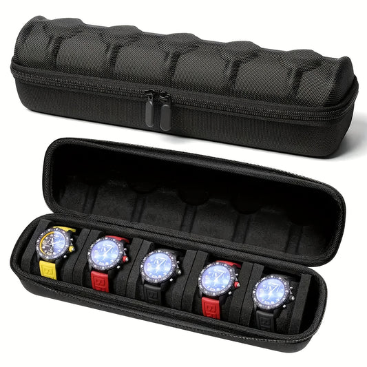 5-Slot Watch Travel Box, Hardshell Case for Men And Women'S Watches, with Soft Foam Pillow And Handle