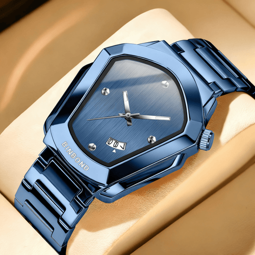 Unique Irregular Dial Watch for Men - Minimalist Business Quartz Wristwatch, Alloy Case & Strap, Calendar Date Display, Dress Watch in Black Blue Silver Gold