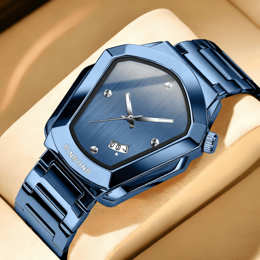 Unique Irregular Dial Watch for Men - Minimalist Business Quartz Wristwatch, Alloy Case & Strap, Calendar Date Display, Dress Watch in Black Blue Silver Gold