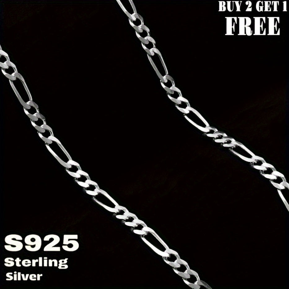 925 Silver Figaro Chain Necklace 6mm - Genuine Sterling Silver Unisex Necklace for Men & Women, 22 to 24 Inch, Fashionable Versatile Jewelry, Gift Box Included
