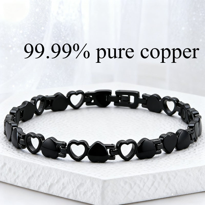 Copper Heart Magnetic Bracelet 2pcs for Women - 99.99% Pure Copper Boho Vintage Hollow Heart Link, Nickel-Free Wrist Bracelet for Daily Wear & Special Occasions
