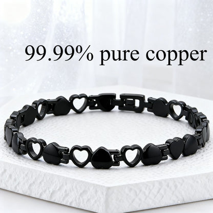 Copper Heart Magnetic Bracelet 2pcs for Women - 99.99% Pure Copper Boho Vintage Hollow Heart Link, Nickel-Free Wrist Bracelet for Daily Wear & Special Occasions